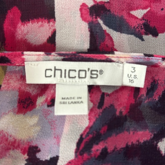 CHICO’s Floral Chiffon Ruffle Semi-Sheer Blouse in Pinks/White/Black Size 3 (16) - Picture 7 of 9